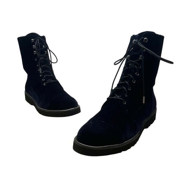 Donald J Pliner Mens Navy Velvet & Leather Carmin-U Combat Boots Size 11M - Picture 1 of 11